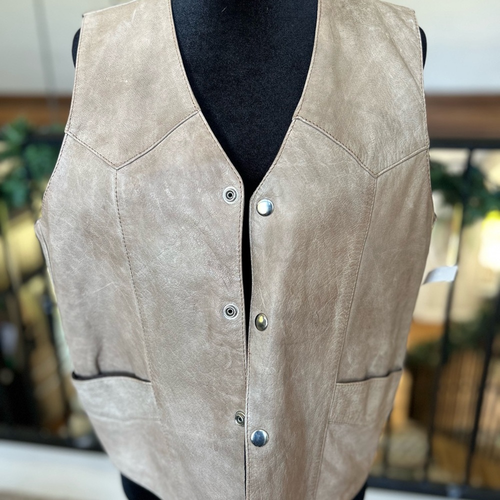 Tan Leather Vest with Snap Buttons